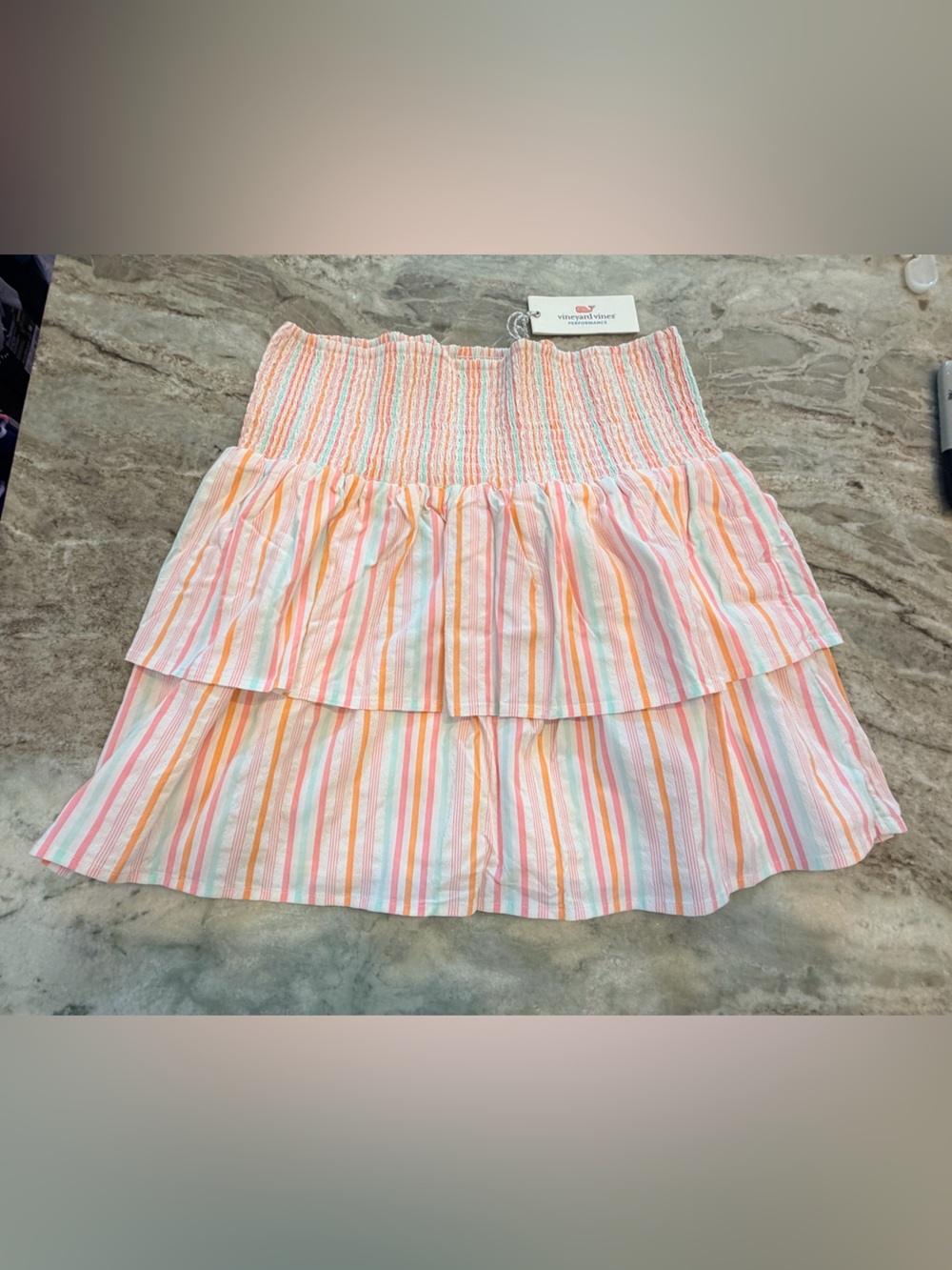 NWT Vineyard Vines Harbor Smocked Neon Rosa Striped Skirt M